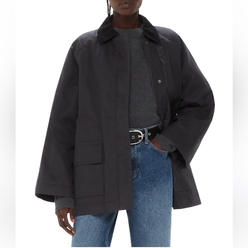 Whistles Fern Black Waxed Cotton Jacket Size Large